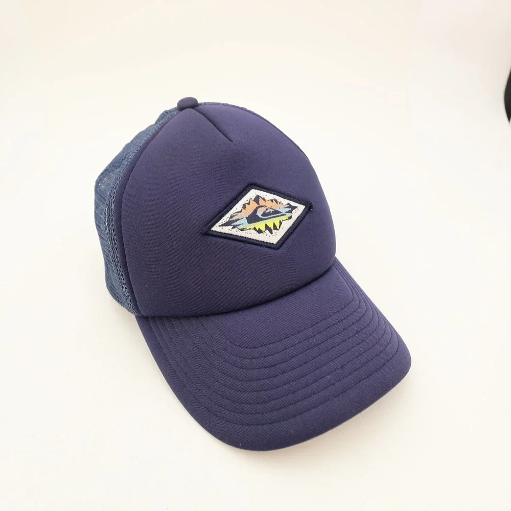 Quiksilver Youth Blue Trucker Hat Mountain Wave Patch Snapback Cap 55cm